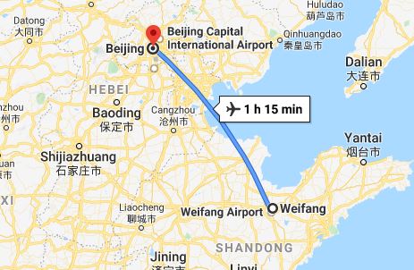 Route map from Weifang to the Vietnamese Embassy in Beijing