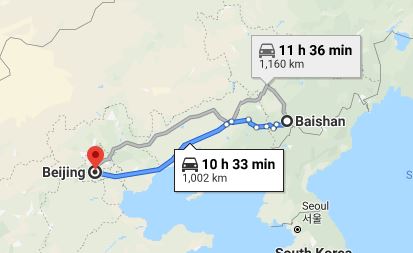 Route map from Baishan to the Vietnamese Embassy in Beijing