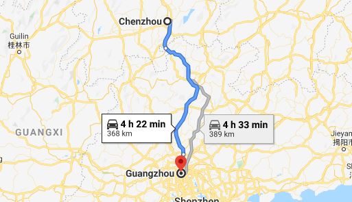 Route map from Chenzhou to the Consulate of Vietnam in Guangzhou