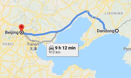 Route map from Dandong to the Vietnamese Embassy in Beijing