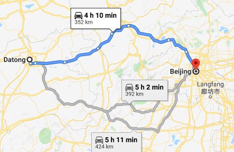 Route map from Datong to the Vietnamese Embassy in Beijing