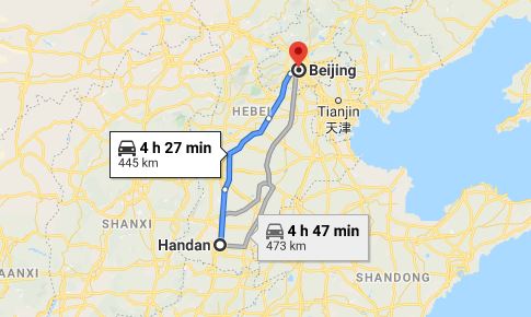 Route map from Handan to the Vietnamese Embassy in Beijing