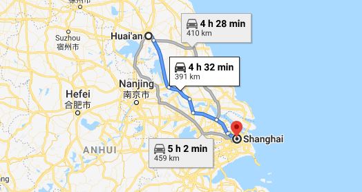 Route map from Huai'an to the Vietnamese Consulate in Shanghai