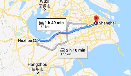 Route map from Huzhou to the Vietnamese Embassy in Shanghai