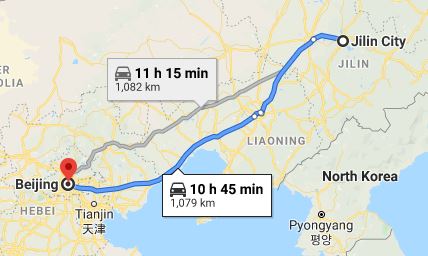 Route map from Jilin City to the Vietnamese Embassy in Beijing