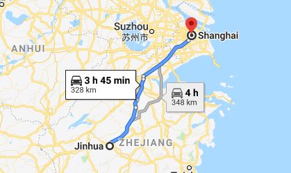 Route map from Jinhua to the Vietnamese Consulate in Shanghai