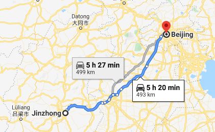 Route map from Jinzhong to the Vietnamese Embassy in Beijing