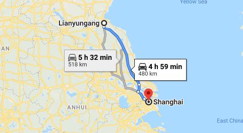 Route map from Lianyungang to the Vietnamese Consulate in Shanghai