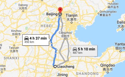 Route map from Liaocheng to the Embassy of Vietnam in Beijing