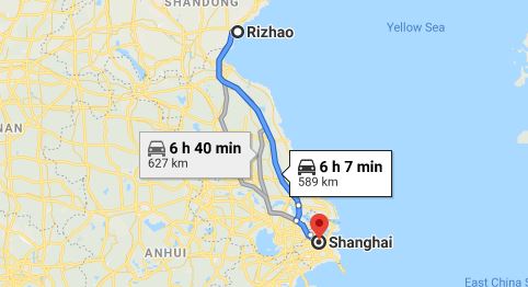 Route map from Rizhao to the Vietnamese Consulate in Shanghai
