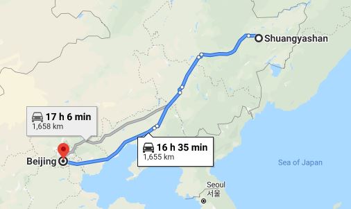 Route map from Shuangyashan to the Vietnamese Embassy in Beijing