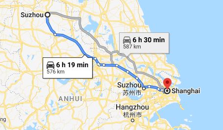 Route map from Suzhou to the Embassy of Vietnam in Shanghai
