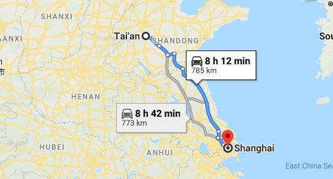 Route map from Tai'an to the Vietnamese Consulate in Shanghai