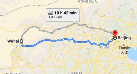 Route map from Wuhai to the Vietnamese Embassy in Beijing
