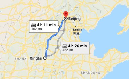 Route map from Xingtai to the Vietnamese Embassy in Beijing