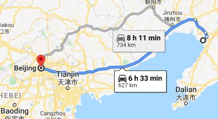 Bản đồ đường đi từ Dinh Khẩu đến Đại sứ quán Việt Nam tại Bắc Kinh