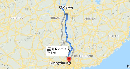 Route map from Yiyang to the Consulate of Vietnam in Guangzhou